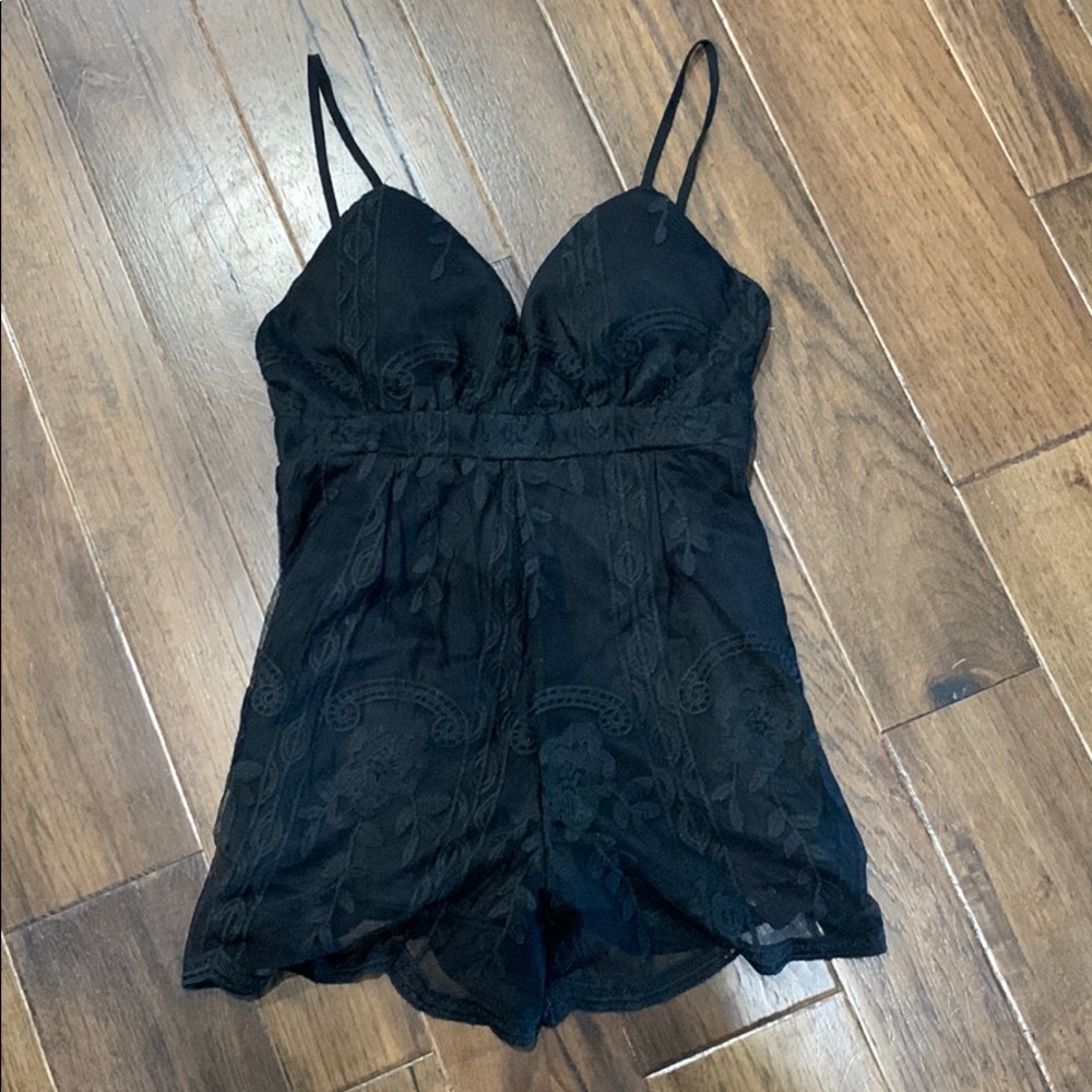 Black Lace Thin Strap Romper